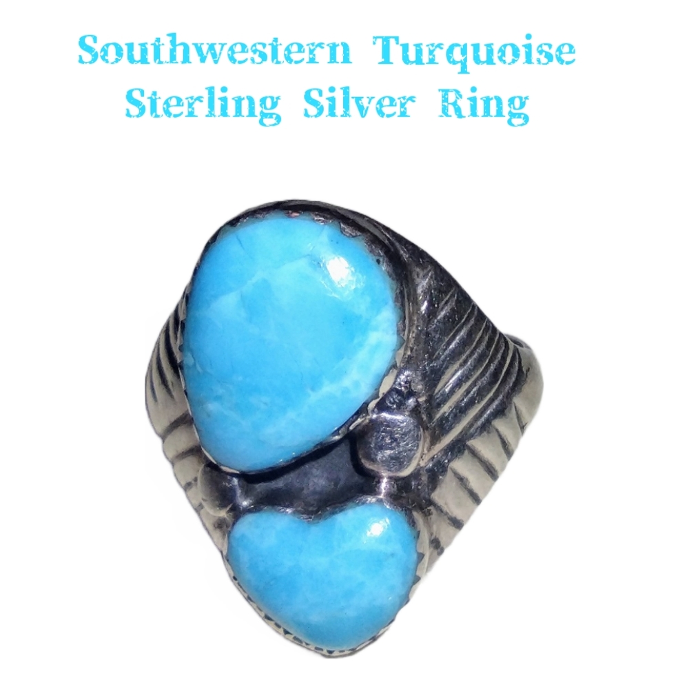 Southwestern Style Authentic Turquoise Sterling Silver Ring